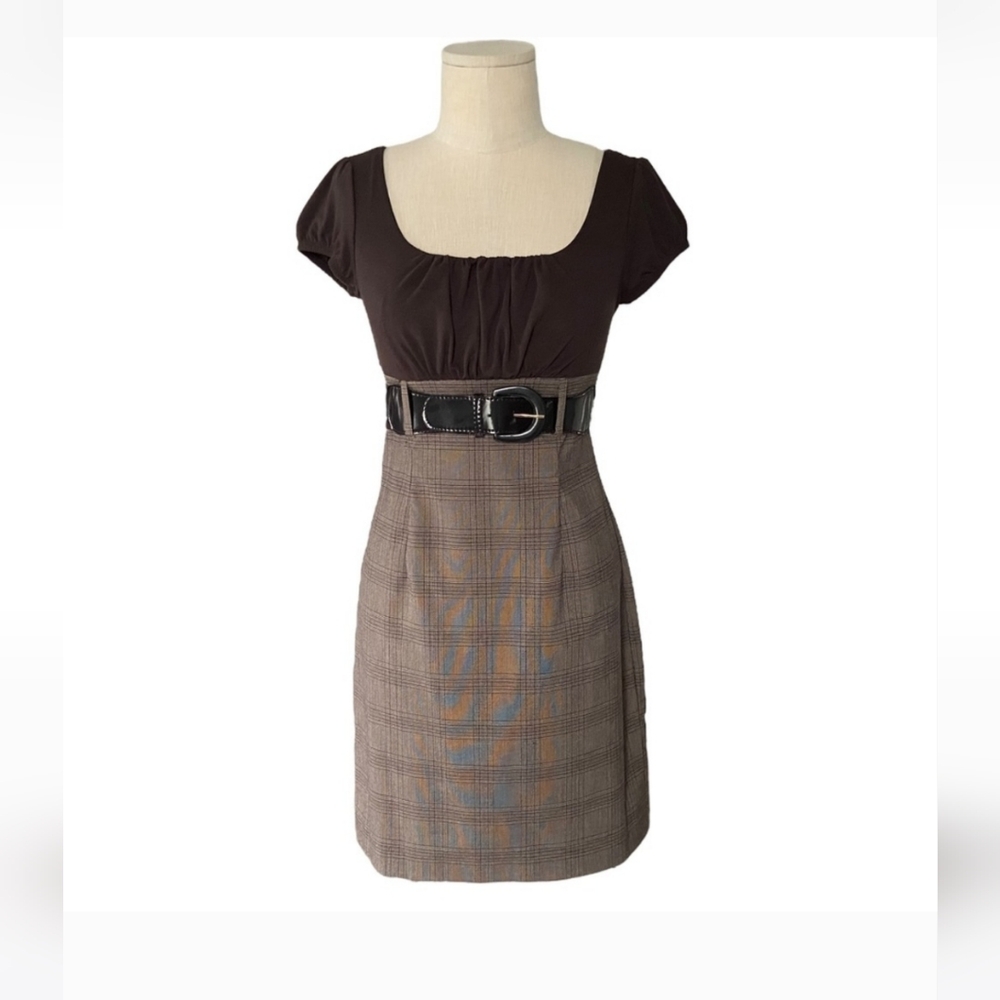 Iz Byer Brown and Plaid Sheath Dress size 13 NWT